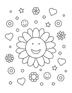 Flower Happy Smiley Flower For Kids Coloring Template