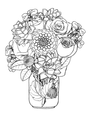 Flower Mixed Flowers In Jar Coloring Template