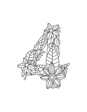 Flower Number 4 Coloring Template