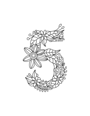 Free Download PDF Books, Flower Number 5 Coloring Template