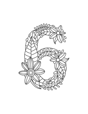 Flower Number 6 Coloring Template