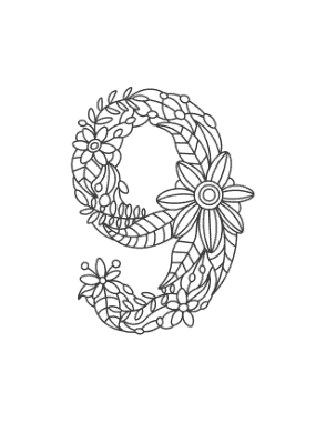Flower Number 9 Coloring Template