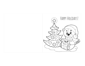 Christmas Cards Cute Bear Tree Gifts Coloring Template
