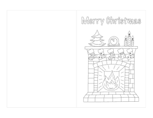 Christmas Cards Fireplace Stockings Coloring Template