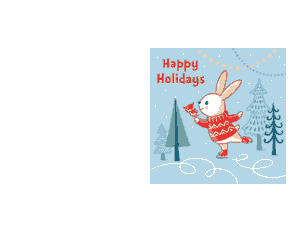 Christmas Cards Happy Holidays Bunny Skating Coloring Template