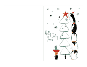 Christmas Cards Holly Jolly Penguin Tree Cute Coloring Template