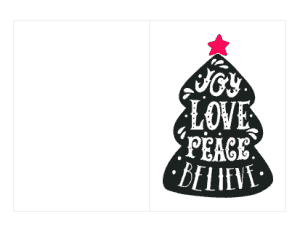 Christmas Cards Joy Love Peace Believe Tree Coloring Template