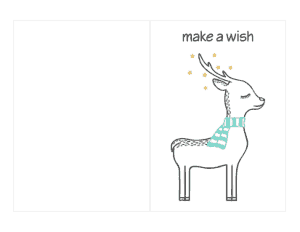 Christmas Cards Make A Wish Cute Deer Coloring Template