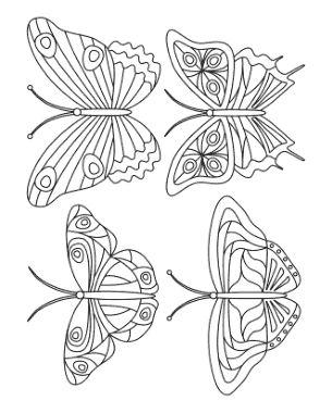 Free Download PDF Books, Butterfly 4 Mini Butterflies Patterned Set 4 Coloring Template