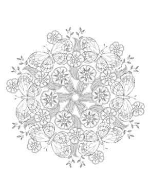 Butterfly Detailed Flowers Butterflies Mandala For Adults Coloring Template