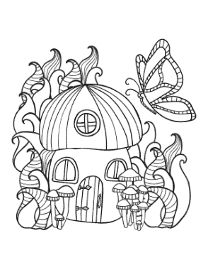 Butterfly Fairy House Coloring Template