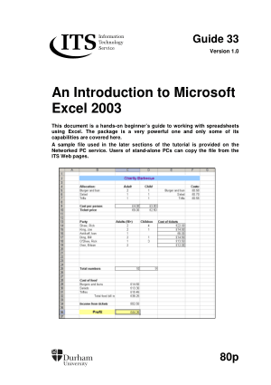 Introduction To Microsoft Excel 2003
