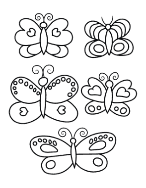 Butterfly Set 5 For Kids Coloring Template