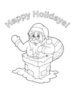 Christmas Santa Claus Chimney Sack Gifts Happy Holidays Coloring Template