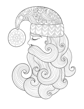 Christmas Santa Claus Swirly Beard Decorative Hat Coloring Template