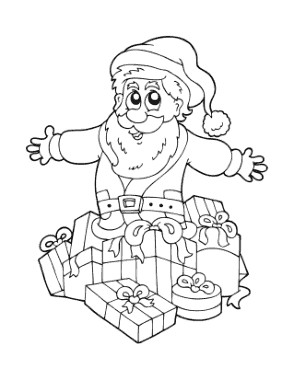 Christmas Santa Pile Of Gifts Coloring Template