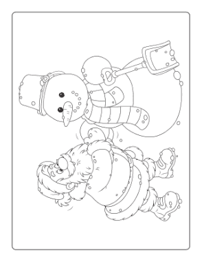 Santa Building Snowman Coloring Template