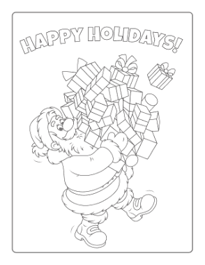 Santa Claus Carrying Pile Presents Coloring Template