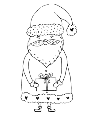 Santa Cute Father Christmas Holding Gift Coloring Template