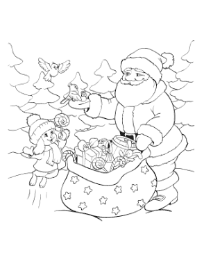 Santa Delivering Gifts To Cute Animals Coloring Template