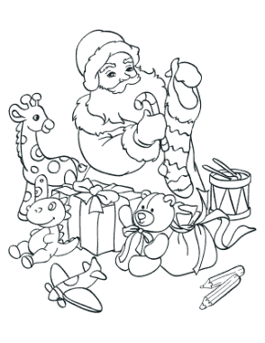 Santa Filling Stocking With Toys Coloring Template