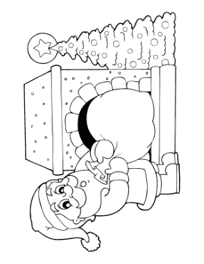 Santa Pulling Sack Of Presents Out Of Fireplace Coloring Template