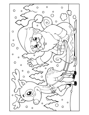 Santa Riding Sleigh With 1 Reindeer Coloring Template