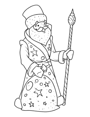 Santa St Nicholas With Staff Sack Coloring Template