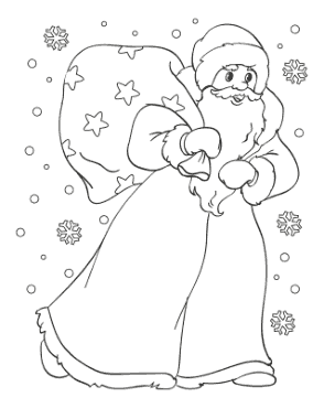Santa Walking In Snow With His Sack Coloring Template