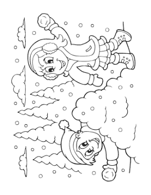 Christmas Cute Children Snowman Fight Winter Coloring Templat