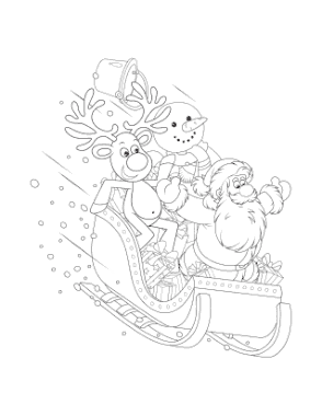 Free Download PDF Books, Christmas Sleigh Ride Santa Rudolph Snowman Winter Coloring Templat