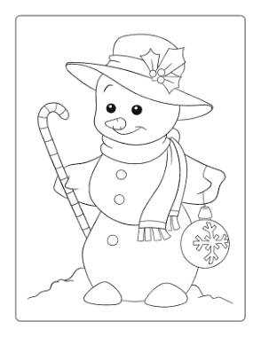 Snowman Cute Candy Cane Ornament Preschoolers Winter Coloring Templat