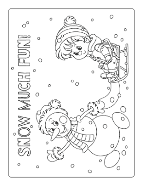 Snowman Snow Much Fun Toboggan Ride Winter Coloring Templat
