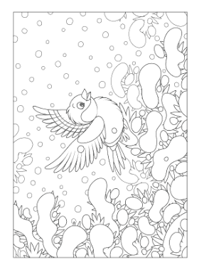 Winter Bird In Snowy Tree Coloring Templat
