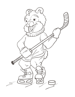 Winter Cartoon Bear Ice Hockey Coloring Templat