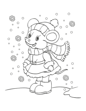 Winter Cute Mouse Snowflakes Coloring Templat