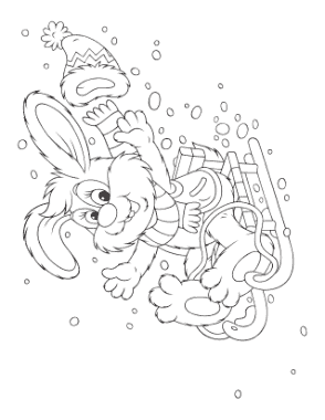 Winter Cute Rabbit Sledding Coloring Templat