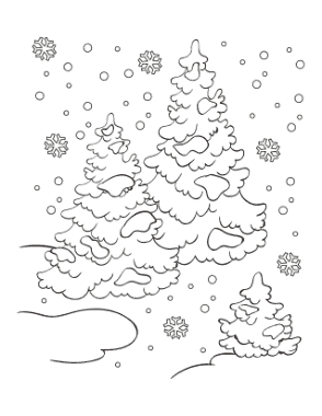 Winter Snow Falling Trees Coloring Templat