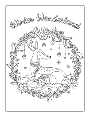 Winter Wonderland Mother Baby Deer Coloring Templat