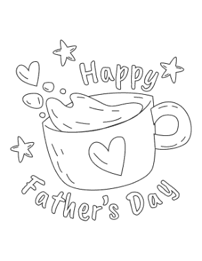 Cup Coffee Hearts Fathers Day Coloring Template