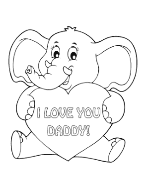 Free Download PDF Books, Cute Elephant Holding Heart Daddy Fathers Day Coloring Template