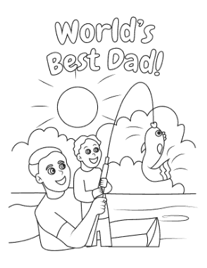 Dad Son Fishing Worlds Best Dad Fathers Day Coloring Template