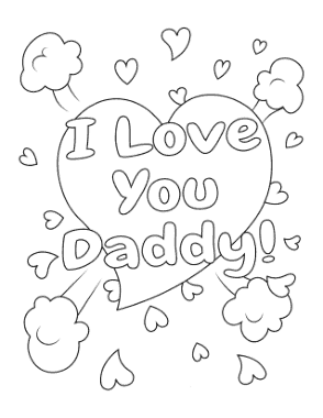 I Love You Daddy Hearts Fathers Day Coloring Template