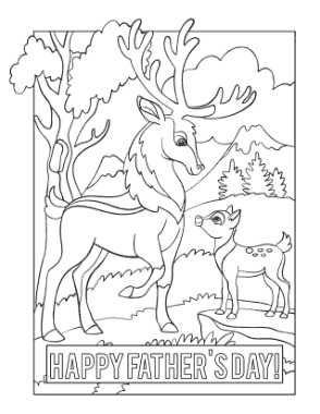 Stag Fawn Fathers Day Coloring Template