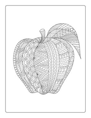 Apple Zentangle For Adults Autumn and Fall Coloring Template