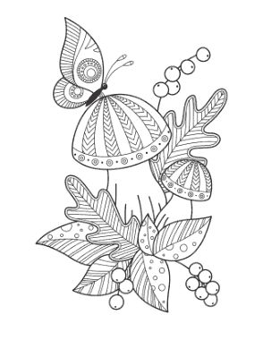 Free Download PDF Books, Butterfly Mushrooms Fallen Leaves Autumn and Fall Coloring Template
