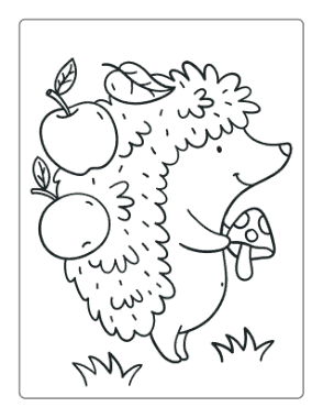 Free Download PDF Books, Cute Autumn Hedgehog Apples Mushrooms Autumn and Fall Coloring Template