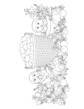 Cute Dogs Apple Pumpkin Harvest Autumn and Fall Coloring Template