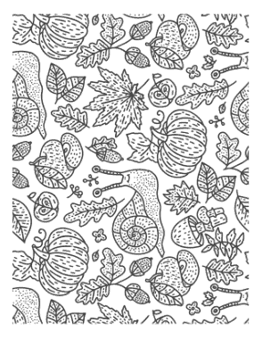 Cute Fall Doodle Snail Leaves Mushrooms For Adults Autumn and Fall Coloring Template