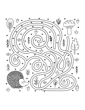 Hedgehog Find Mushrooms Maze Autumn and Fall Coloring Template